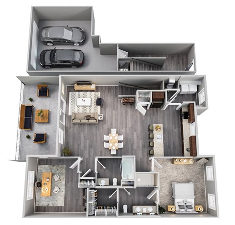 Floor plan for 1 bed, 2 baths, 1279 sqft